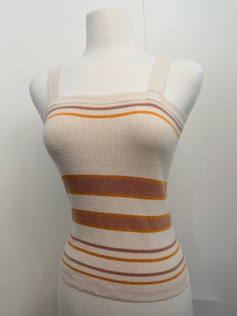 LOFT Outlet Petite Striped Knit Tank Top Cream Size SP